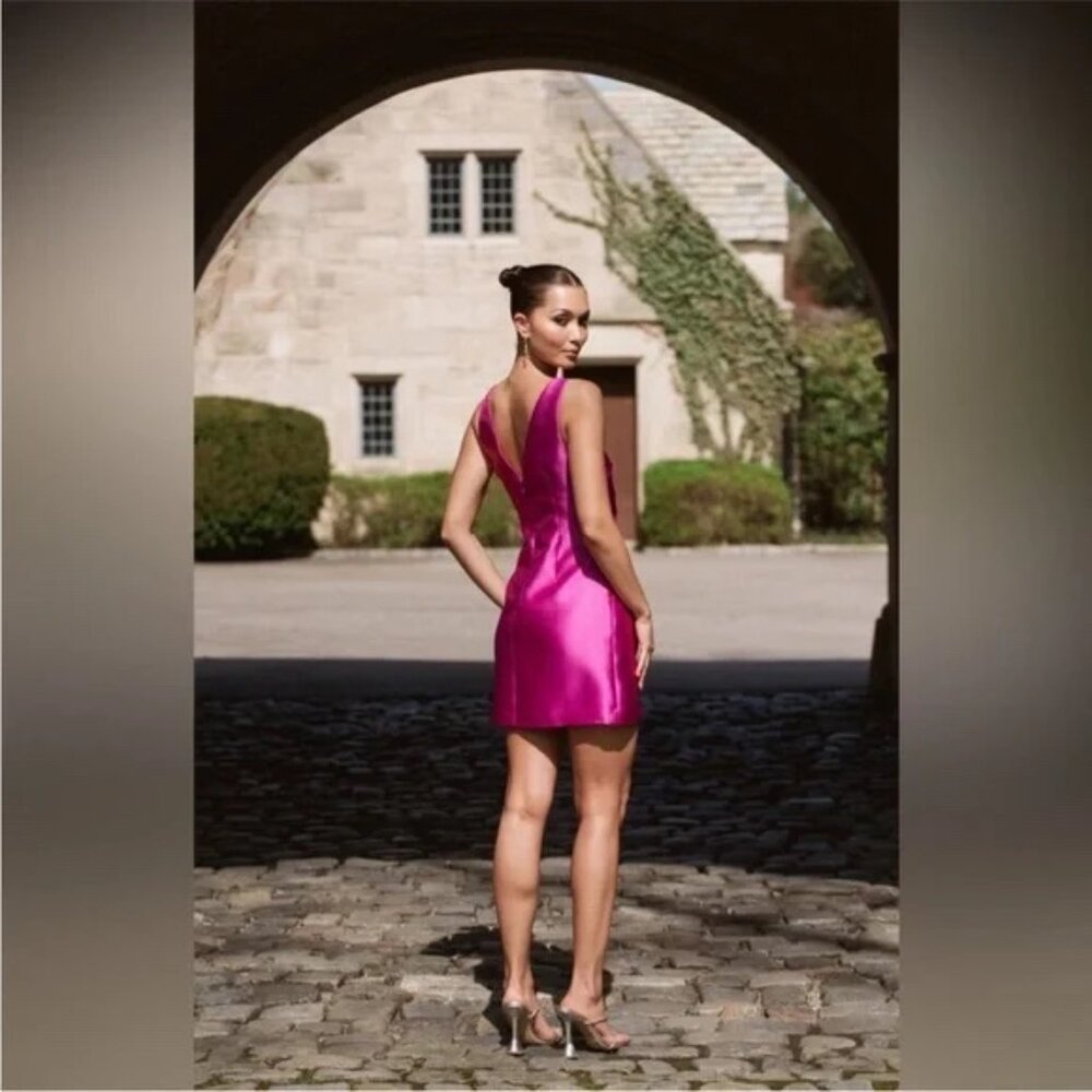 Hutch Anthropologie Chesca Dress Bow Taffeta Satin Mini Pink Small - Picture 5 of 10